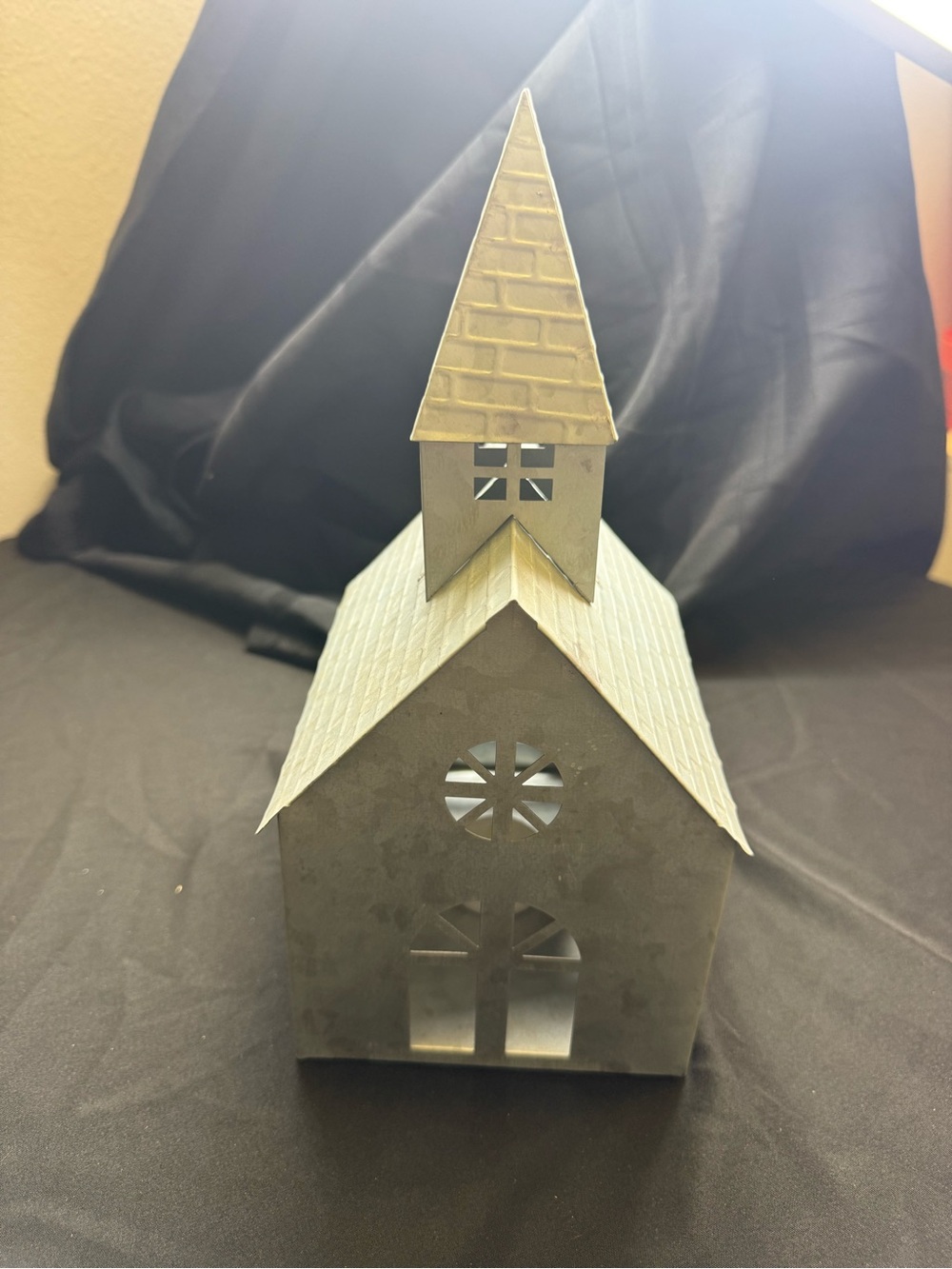 Neutral Gray Metal Church Lantern with Steeple